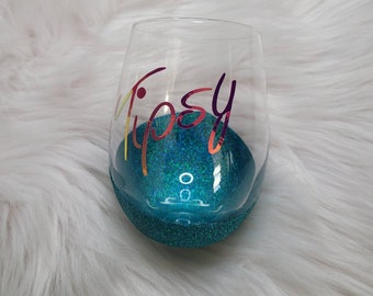 Tipsy Wine Glass | Stemless | Fun Cup | Glitter | Summer Pool Drinking | Front Porch Sitting | Drink Wine | Drinking