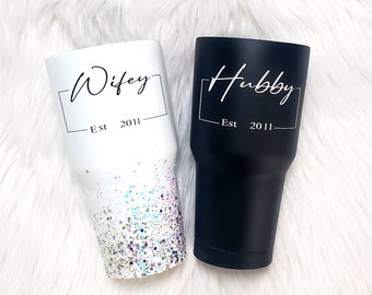 Bride and Groom | Engagement | Wedding | Honeymoon | Anniversary | Hubby & Wifey | Gift | Tumbler | Cups
