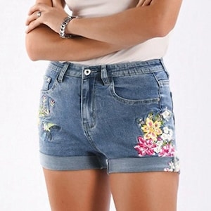 Embroidered Distressed Denim Shorts, Y2k Denim Shorts, Vintage Embroidered Jeans High Wasted Denim Shorts, Jean Shorts, Shorts Women