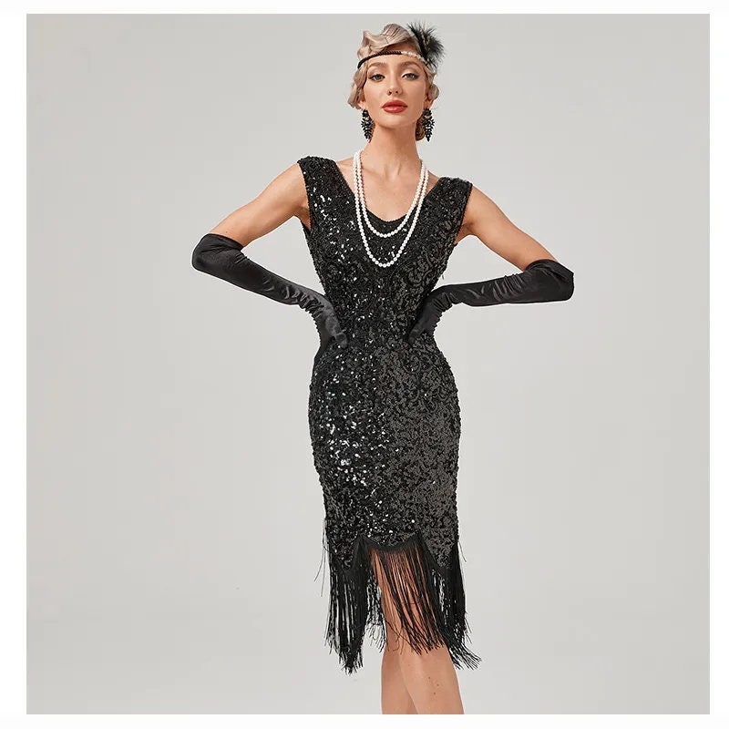 Gold Strappy Mini Great Gatsby Dress, Gold 1920s Sequin Beaded Double ...