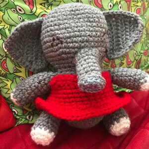 Baby Elephant Wearing a Red Dress Crocheted Plushie