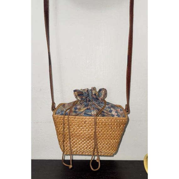 Brown Wicker Lined Drawstring Lining Leather Cros… - image 1
