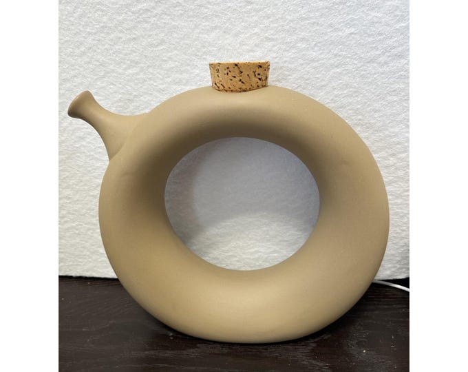 Featured listing image: Vintage Unglazed Tan Pottery Ring Jug-Hartstone USA-Glazed Inside 9x9.5" MCM