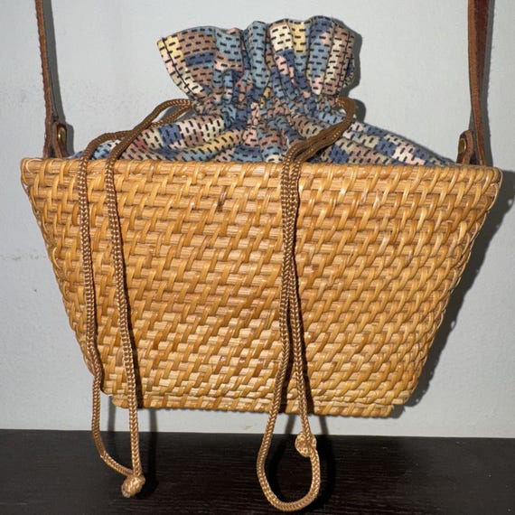 Brown Wicker Lined Drawstring Lining Leather Cros… - image 2