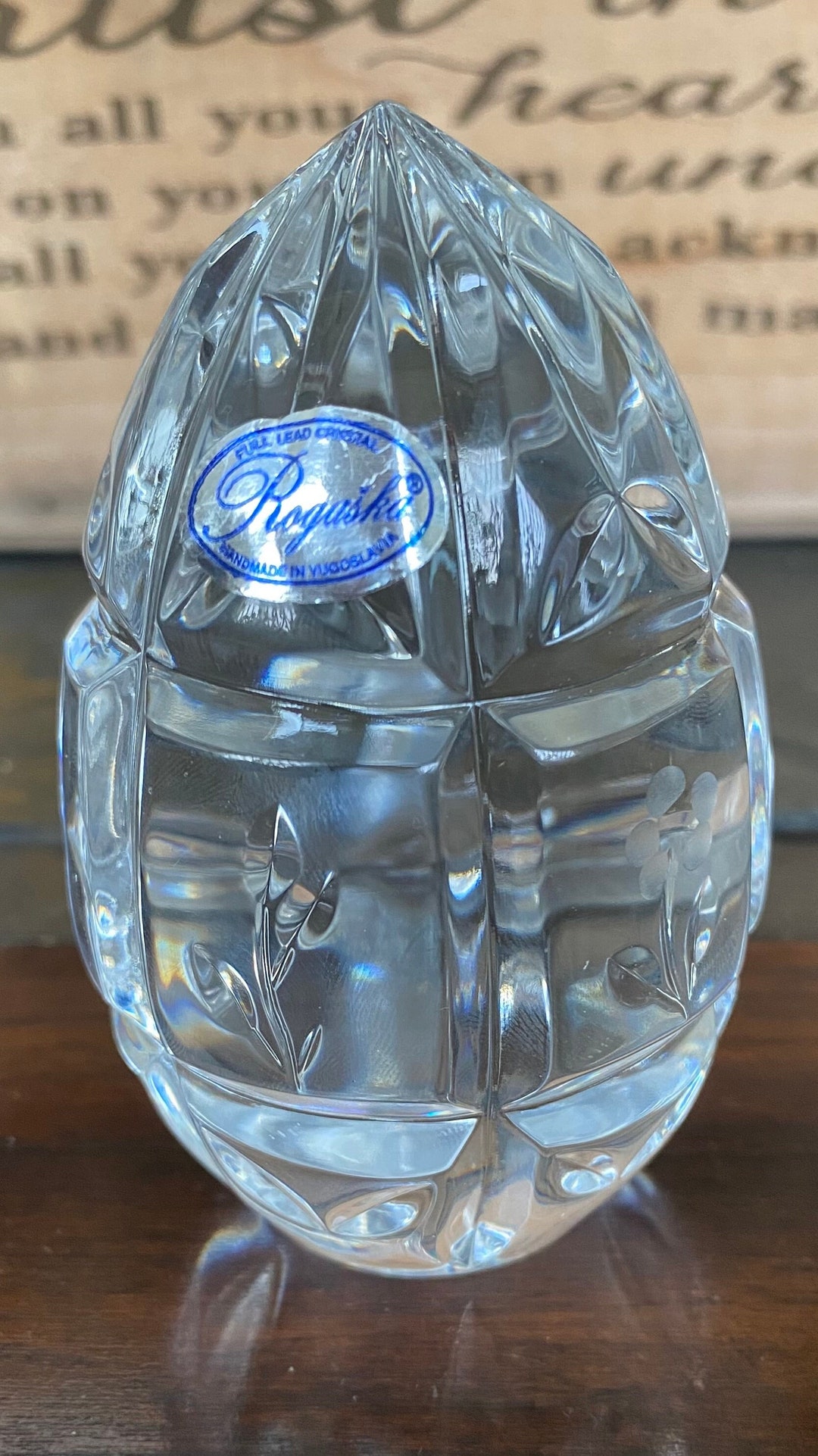 Rogaska Crystal Glass Egg 3 Paperweight Etched Floral Design. - Etsy