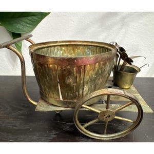 Vintage Flower Cart Metal Sculpture Art Decor