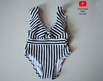 Ruffle One Piece Swimsuit Sewing Pattern: Baby and Kids (A4, Letter, A0, Projector)