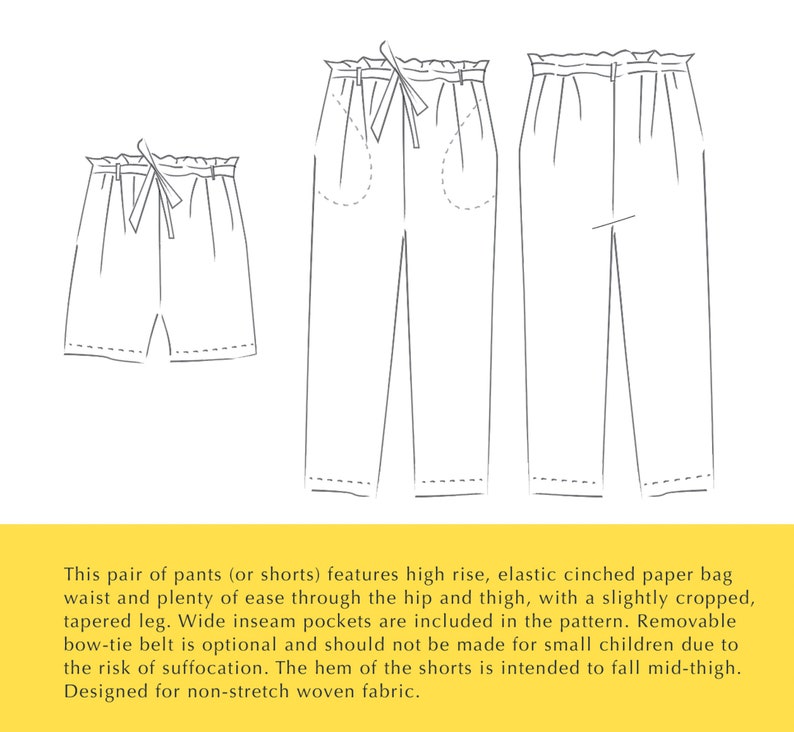 Paper Bag Pants and Shorts Sewing Pattern Print at Home Etsy