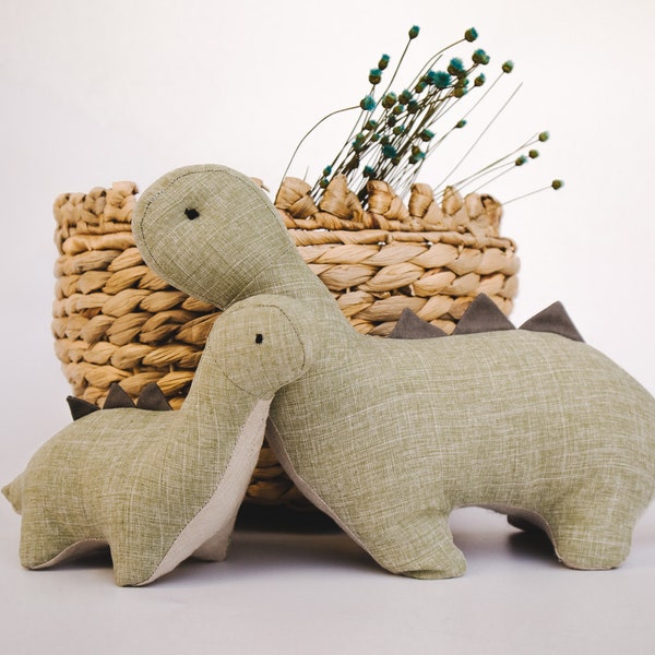Dinosaur (Brontosaurus) PDF sewing pattern | Print at home and Projector Formats | Linen toy sewing pattern with photo tutorial