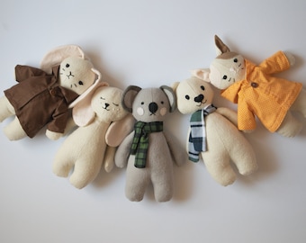 Paquet de couture de jouets en peluche: Chat, lapin, ours blanc, ours koala | Modèle de couture PDF | Impression à domicile et formats et instructions du projecteur