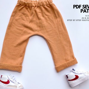 Easy Cuffed pants sewing pattern | A4 A0 Projector formats | Baby and toddler sizes
