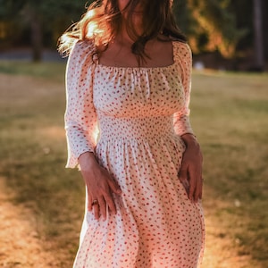 Meredith Dress Sewing Pattern: Shirred Waist, Square Neckline (PDF)