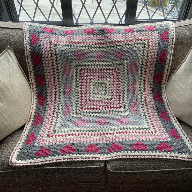 Emma's Hearts Crochet Blanket Pattern Granny Square Etsy