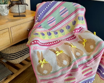 Patrón de manta de crochet Momentos de Pascua: manta de primavera de temporada (PDF)