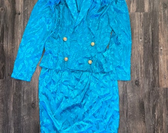 Teal Blazer and Skirt Suit Set