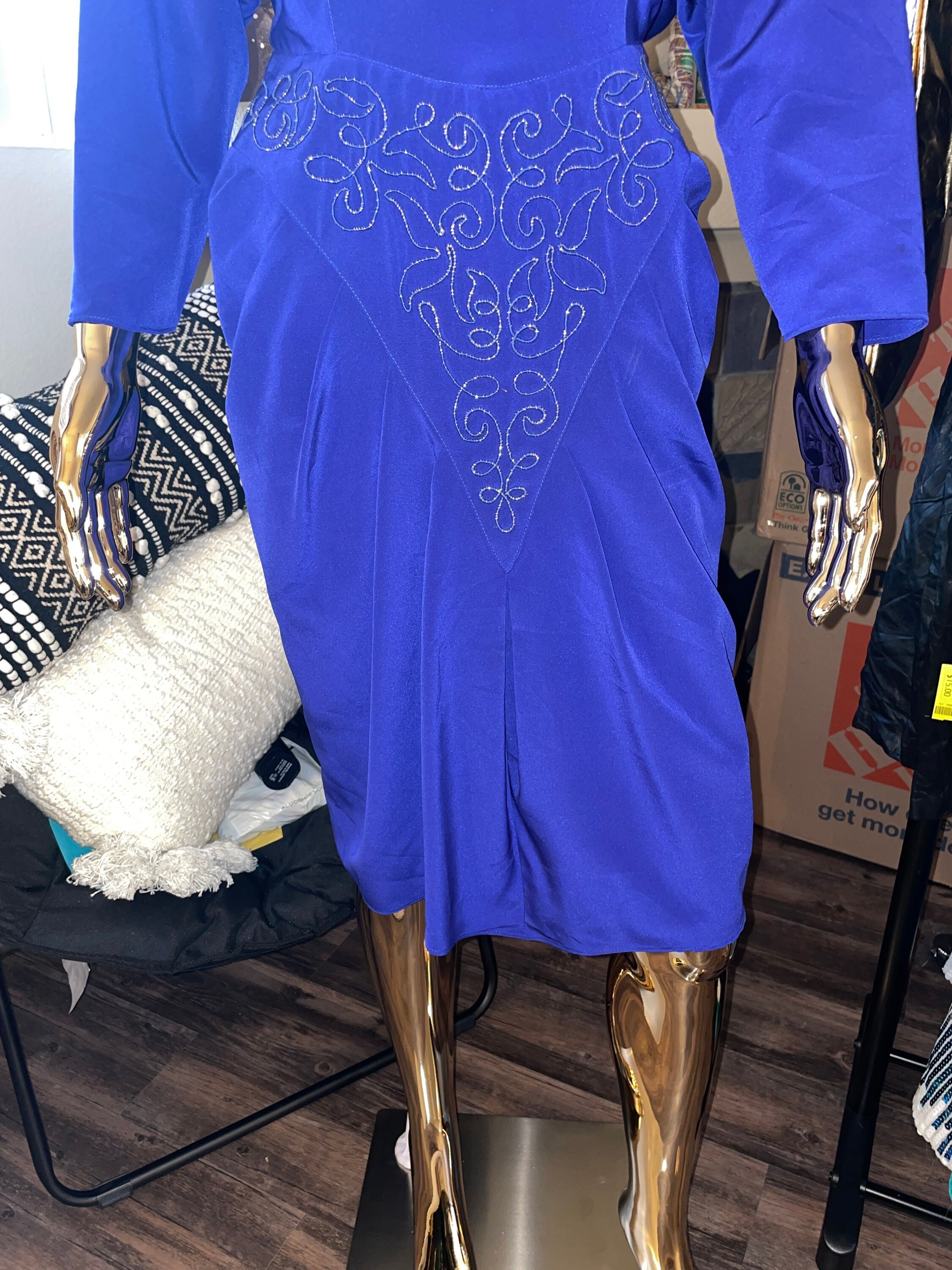 Royal Blue Knee Length Vintage Long Sleeve Dress Etsy