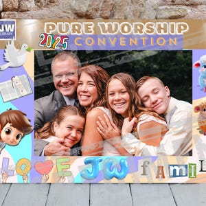 JW photo frame + gifts, pdf and Png, jw photobooth,  models for A1 jw photobooth template, jw convention, pure worship 2025 baptism jw
