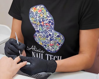 Custom Nail Tech Shirt floral Polish Bottle liberty, Personalized Nail Artist Gift, Professional Manicurist Tee, Aesthetic Salon Uniform