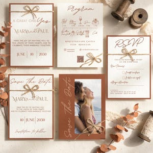 Modèle faire part de Mariage Terracotta,invitation Bohème Orange Brûlé, Editable Canva