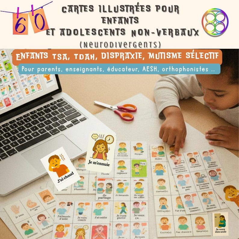 Printable PDF Non-verbal Cards, 60 Pictograms in French for Children ...