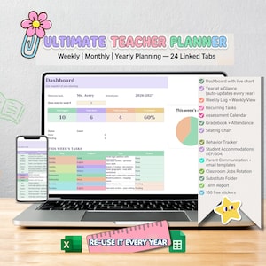 Teacher Planner Spreadsheet Excel Google Sheets Editable Lesson Plan Weekly Monthly Yearly Digital Classroom Organizer Template