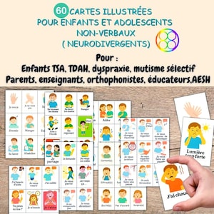 Cartes Non Verbales PDF à Imprimer, 60 Pictogrammes en français pour Enfant TSA, Pecs , Autisme, Mutisme, Outil de Communication Alternative