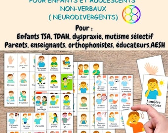 Printable PDF Non-Verbal Cards, 60 Pictograms in French for Children with ASD, PECS, Autism, Mutism, Alternative Communication Tool
