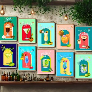 Lot de 10 affiches de cocktail, décoration de bar, imprimable cocktail coloré, boissons, téléchargement numérique, art cuisine A4