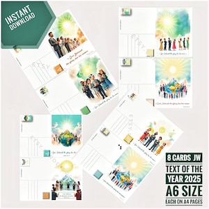 Year Text 2025 8 postcards printable with Bible Card Download, Bible Verse, Pioneer, Encouragement JW, Digital A6 Psalm 96:8 english jw.org