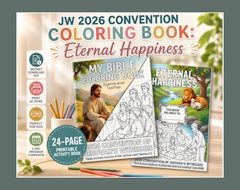 JW 2026 Convention Coloring Book: Eternal Happiness 24-Page Printable Activity Book for Kids, Instant Download PDF, 3-Day Program Companion
