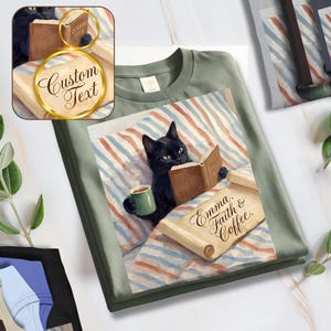Custom Black Cat Reading T-Shirt, Bookish Merch Shirt, Book Reader Shirt, booklover shirts, Librarian Shirt, Personalized Book Lover Gift