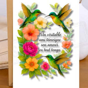 JW - carte jw livret - Colibri langue&texte au choix - enveloppe - carte de remerciement - texte encouragement pionnier ancien - cadeau JW