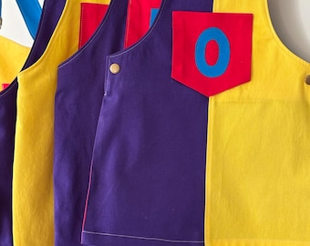 Kids Wiggles Inspired Overalls or Dress: Handmade Cotton, Adjustable Straps