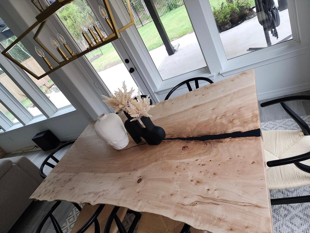 Handmade Wood Dining Table, Live Edge River Table, Custom Rustic Wood