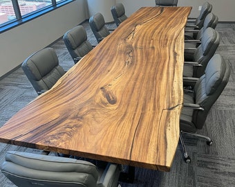 Handmade Live Edge Wood Conference Table: Rustic River Epoxy Design