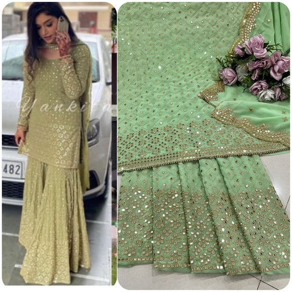 Partywear Indian Wear Sharara Designer Dress Material Sharara Pakistani Wedding Dresses Embroidery Work Punjabi Salwar Kameez