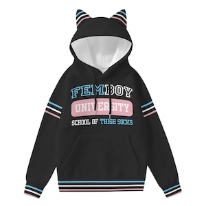 Adorable Femboy University Hoodie with Cat Ears | Cute and Cozy Fashion