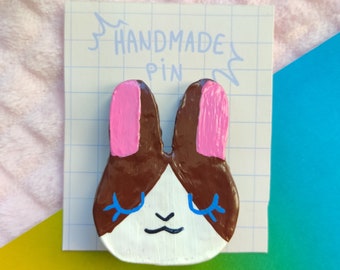 Sleepy bunny clay pins