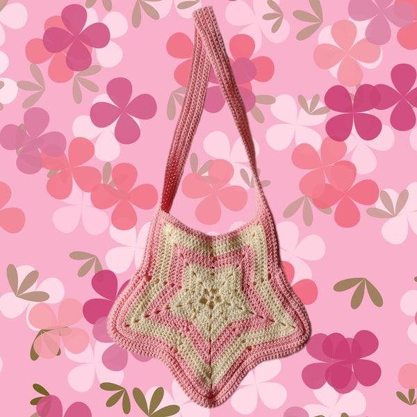 Pink crochet star bag