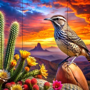Desert 16 Bird Mural 2 tile murals desert scenes southwestern art home decor interior design  wall art ceramic tiles