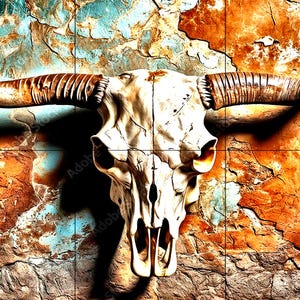 Murals Home Decor Wall Murals Backsplash Tiles Interior Design Western Art Western Artwork Animal Skulls Cow Skulls Western Tiles 1