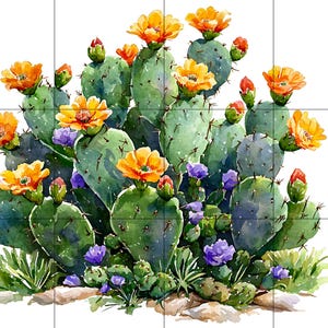 Yellow Cactus Flowers 3 Desert Tile Murals Home Decor Wall Murals Backsplash Southwestern murals interior design kitchen murals