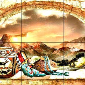 Desert 4 tile mural Home Decor Wall Murals Backsplash Southwestern Art Interior Design Kitchen Murals Desert Tile Mural
