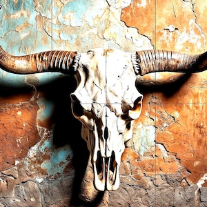 Murals Home Decor Wall Murals Backsplash Tiles Interior Design Western Art Western Artwork Animal Skulls Cow Skulls Western Tiles 1