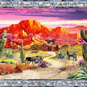Desert 7 Tile Murals Home Decor Wall Murals Backsplash Southwestern Art Interior Design Kitchen Desert Murals