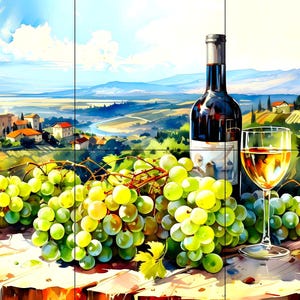 Wine Bottle and Grapes 1 Tile Murals Home Decor Wall Murals Backsplash European Art Interior Design Kitchen Murals