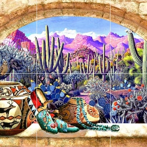 Desert 3 Tile Murals Home Decor Wall Murals Backsplash Southwestern Art Interior Design Kitchen Murals Desert Tile Mural