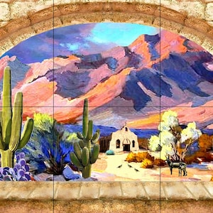 Desert 8 Desert Tile Murals Home Decor Wall Murals Backsplash Southwestern murals interior design kitchen murals