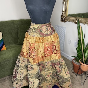 Recycled Upholstery Fabric Layered Skirt - 35in  waist