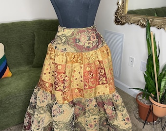 Recycled Upholstery Fabric Layered Skirt - 35in  waist
